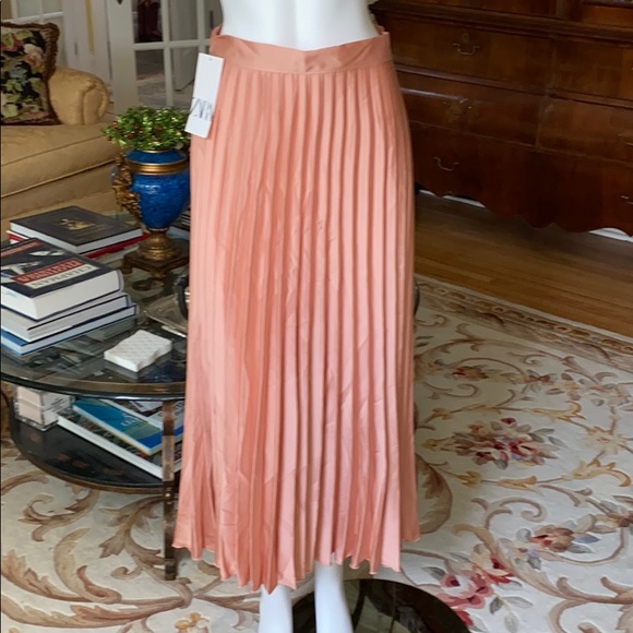 Zara salmon colored crystal pleated skirt - Picture 4 of 9